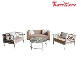China 4 Seater fuera de la tabla y de las sillas, sofá de aluminio del marco blanco fijado para el hotel del patio fábrica