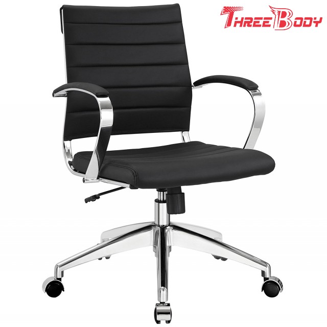 Mediados de silla trasera de la oficina ejecutiva, silla de cuero negra cómoda de la oficina