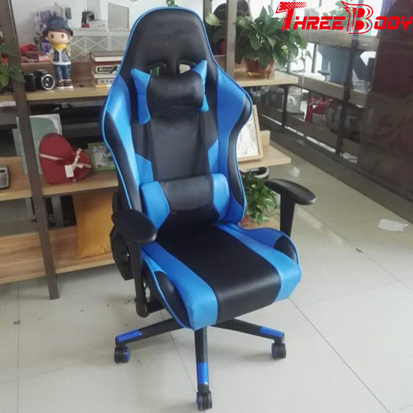 Sistema negro y azul de Seat que compite con de la silla ergonómica del juego de apoyo lumbar