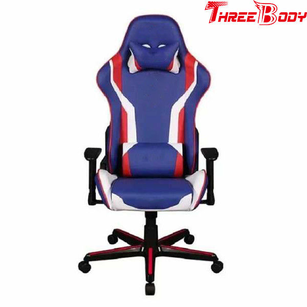 Silla cómoda móvil del juego del ordenador, silla de escritorio de cuero azul de la PU que compite con Seat