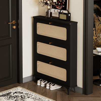 Popular Simple Ultra-Thin Tipping Bucket Rattan Shoe Storage Cabinet For Home Entrance, Exterior Door, Elevator Aisle