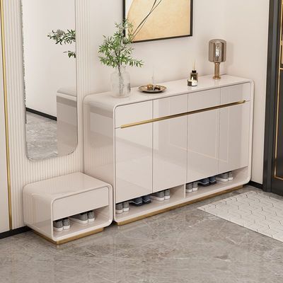 Cuadro de zapatos de la puerta de entrada con taburete de cambio de zapatos, cuatro puertas y cuatro cajones